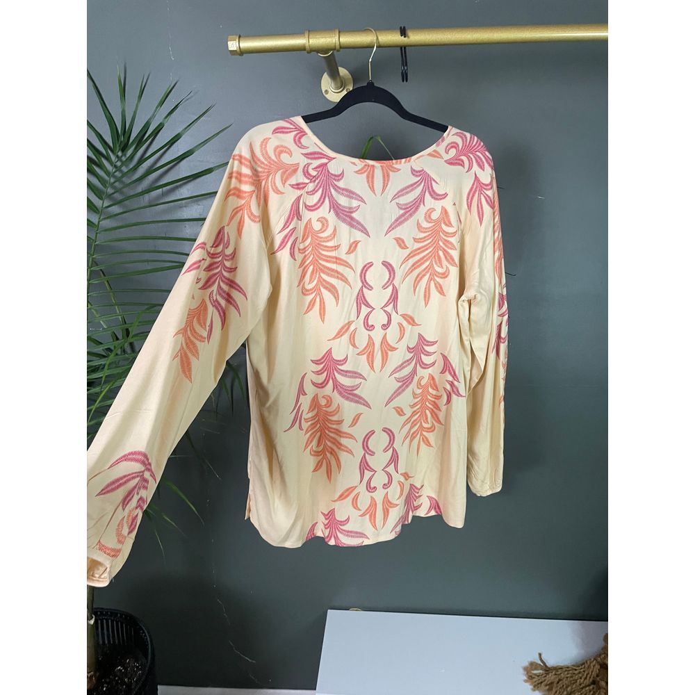 Lascana Cream Floral Long Sleeve Blouse Pink Coral Palm Summer Top Size | XL - Picture 2 of 3